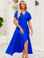 ZZV Atelier Sapphire Starlight Sparkly Bridesmaid Dress with Side Slit